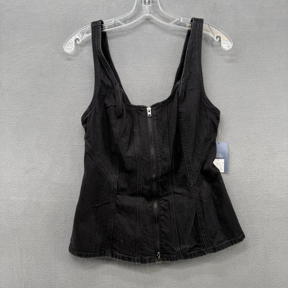 Universal Thread Black Denim Corset Style Tank Top Zip Front Women's Size 6